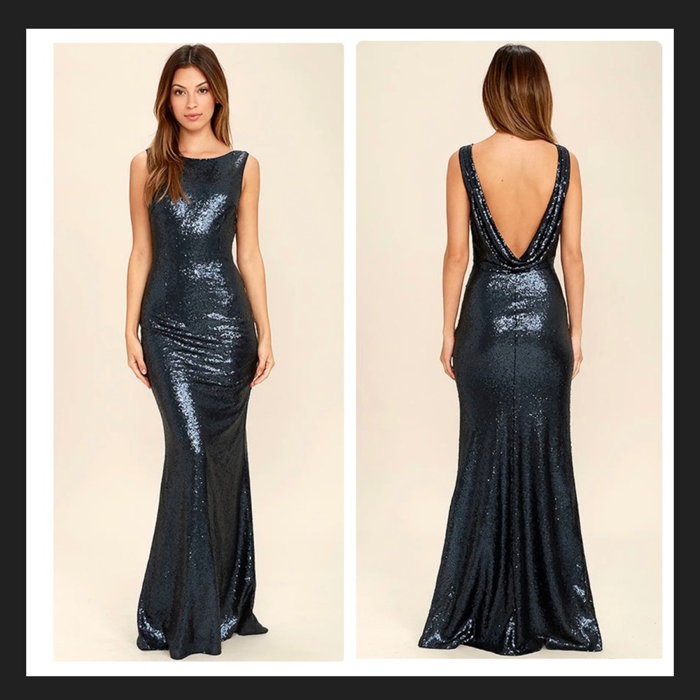 Lulus Slink and Wink Matte Navy Blue Sequin Maxi Dress
